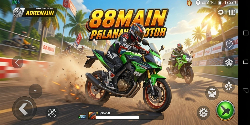 Tampilan gameplay 88MAIN dengan balapan motor yang cepat dan mendebarkan.