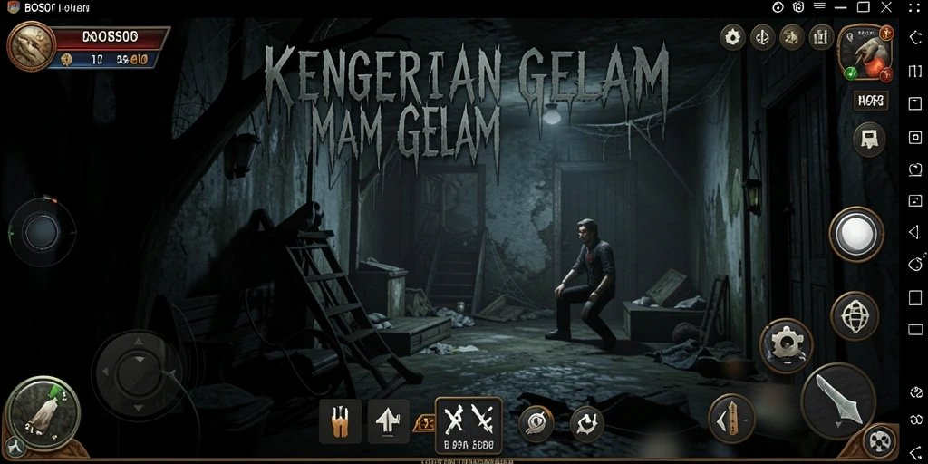 Tampilan gameplay mencekam di BOS01, penuh kegelapan dan misteri.