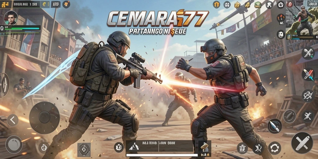 Tampilan gameplay seru CEMARA77 saat pertarungan intens Battle Royale.