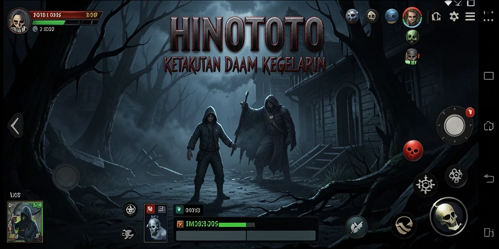 Tangkapan layar dari gameplay seram HINOTOTO dengan atmosfer yang mencekam.