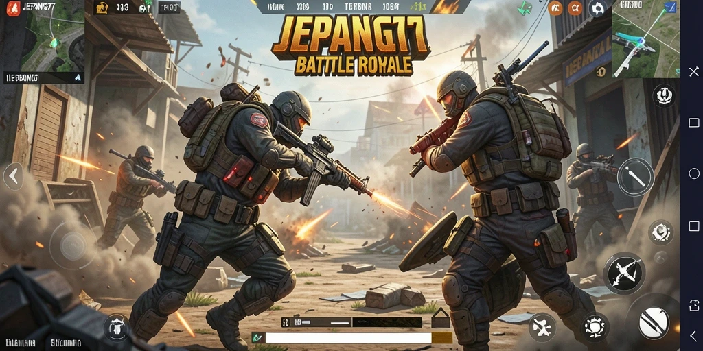 Tangkapan layar menunjukkan aksi intens dari gameplay Battle Royale di JEPANG77.