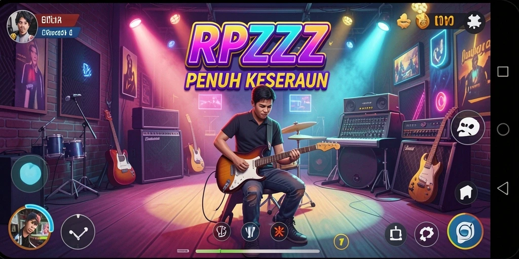 Screenshot gameplay RPZZZ menampilkan keseruan bermain musik secara interaktif.