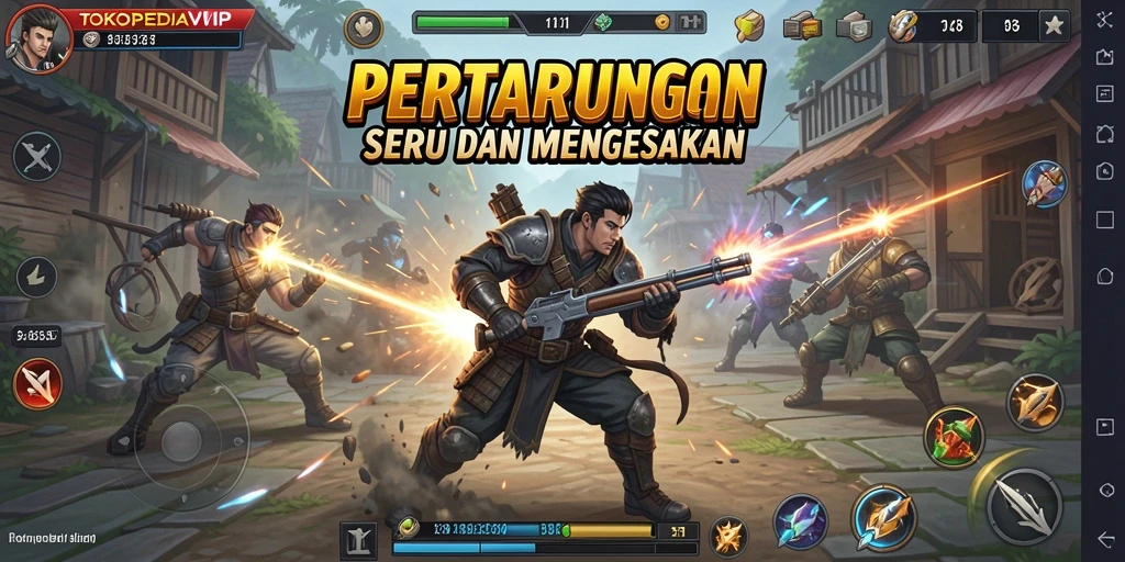 Tampilan screenshot utama TOKOPEDIAVIP menampilkan aksi pertarungan yang seru.